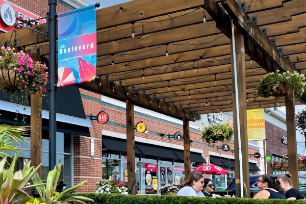 People sitting at an outdoor dining space